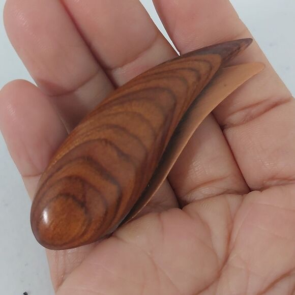 Vintage Sleek Modernist Copper and Polished Wood Paisley Shaped Brooch Pin - Picture 1 of 6